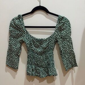 Reformation Green Floral Blouse